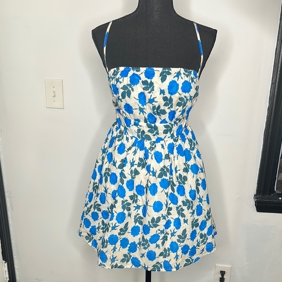 Klesis Empire Waist Floral Blue and White Strappy Mini Dress - Picture 4 of 11